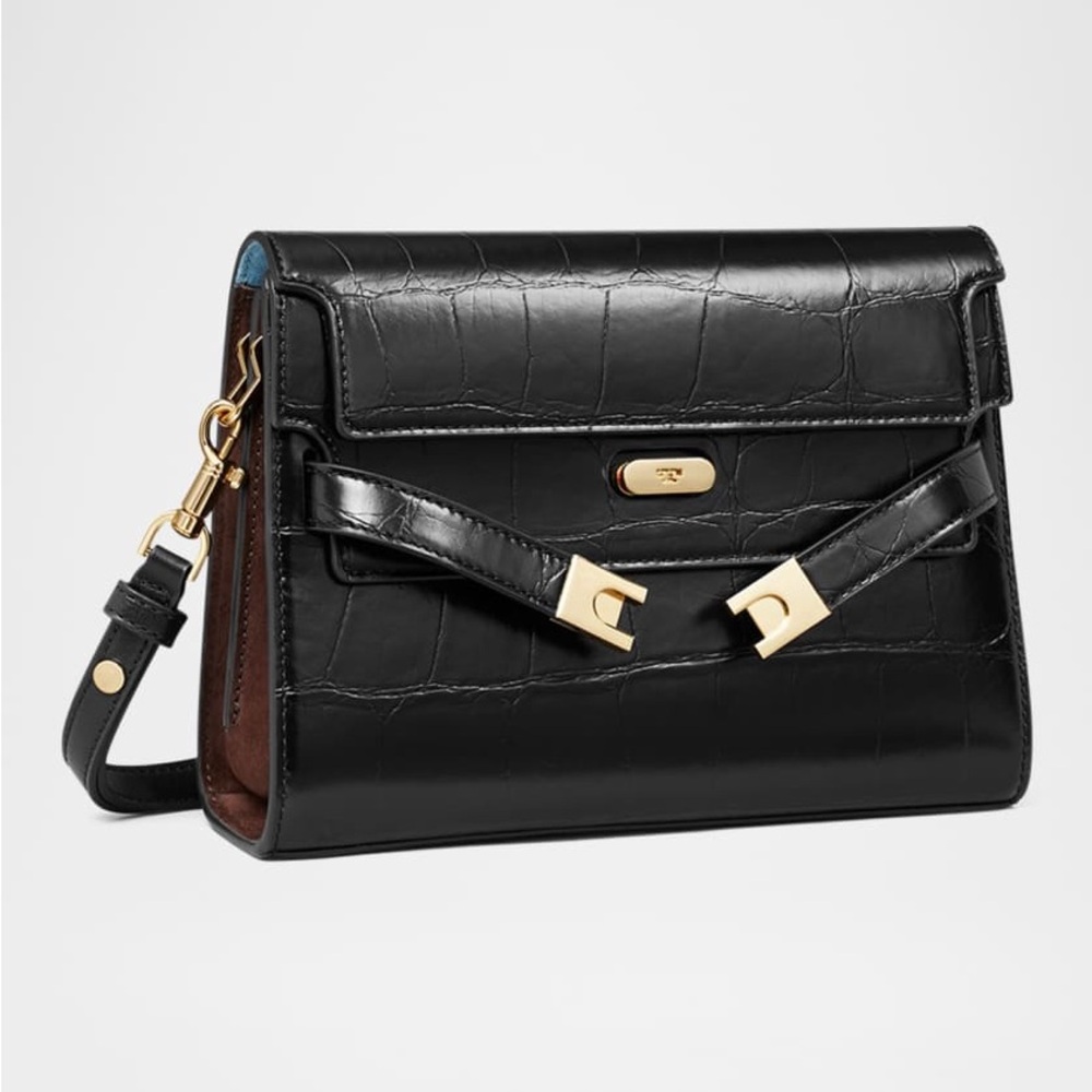 Tory Burch Lee Radziwill Shoulder Bag in Black Croc-Embossed Leather - Picture 4 of 16